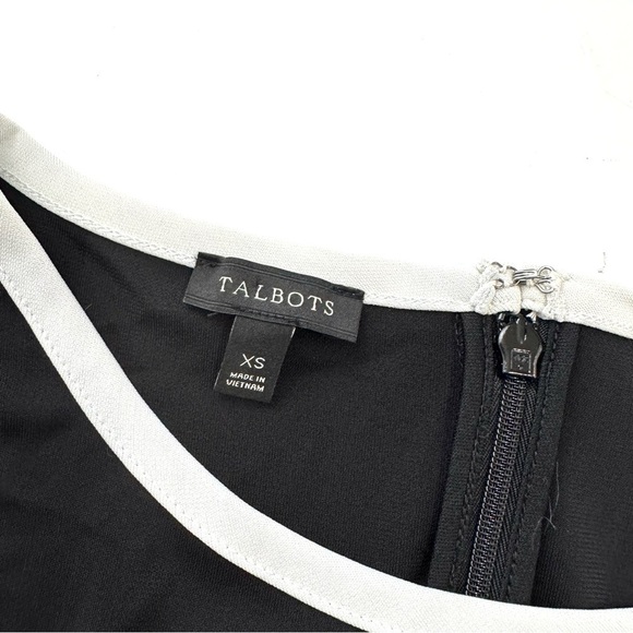 TALBOTS WOMENS XS BLACK WHITE ELBOW-SLEEVE TIE SMOOTH JERSEY DRESS BUSINESS EUC! - Picture 10 of 15